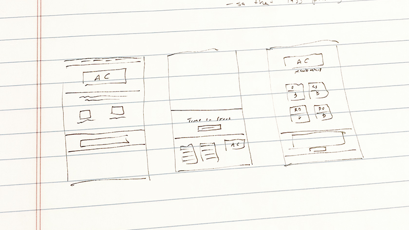 Rough pen and paper wireframes for the Appleton Coworking site