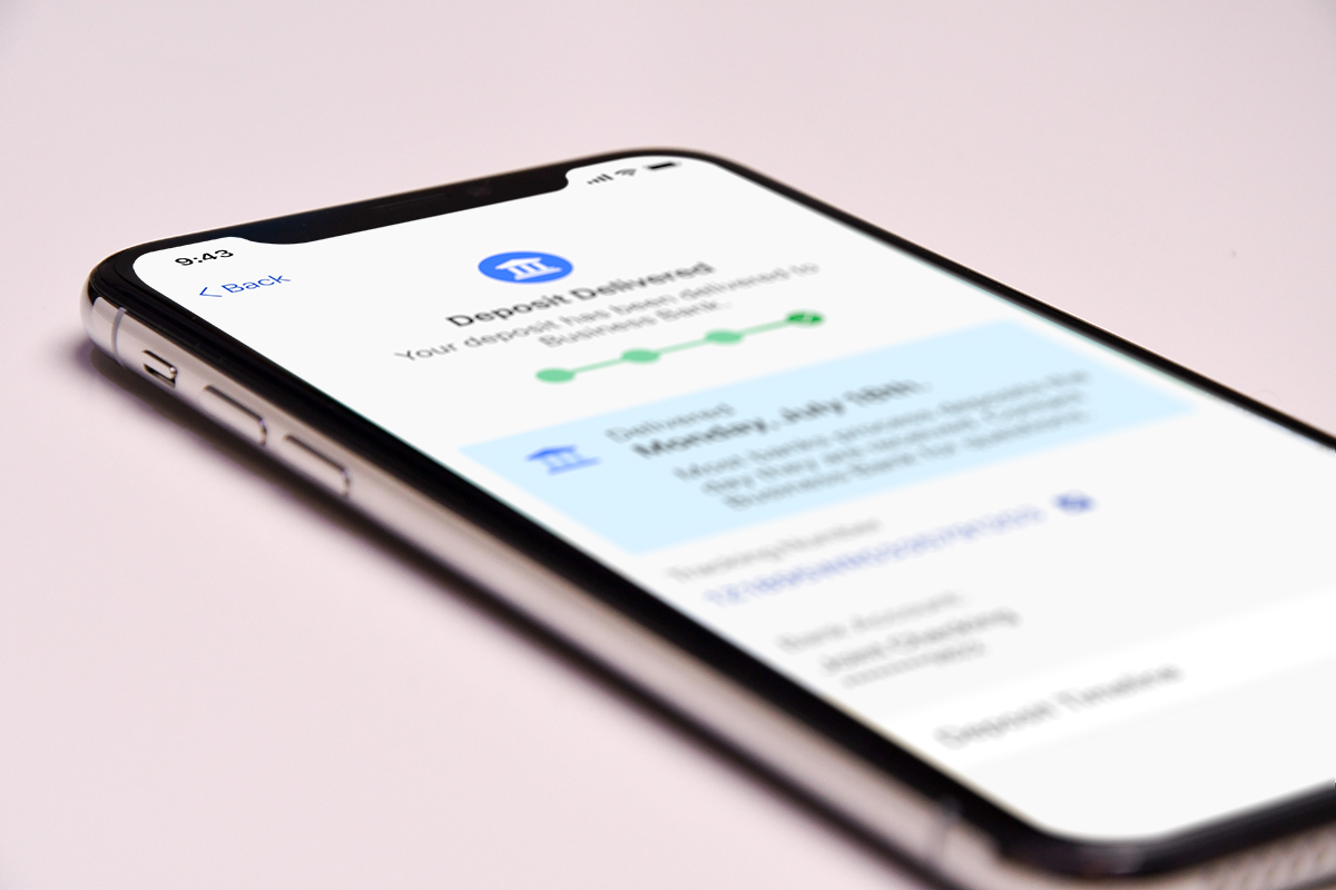 a mobile app screen showing that a users deposit has been delivered
