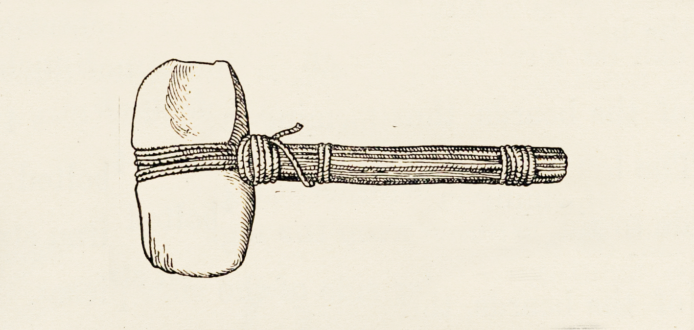 an illustration of a very old, stone hammer design