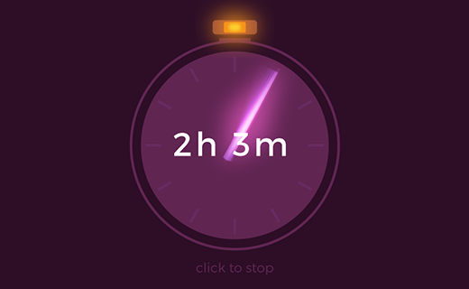 A stylized stopwatch, with a glowing hand and numeric display of time elapsed.