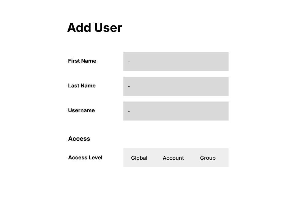 a seemingly simple form to add a user with a choice to select Access Level