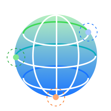 an icon of a colorful globe with multiple coordinates circled