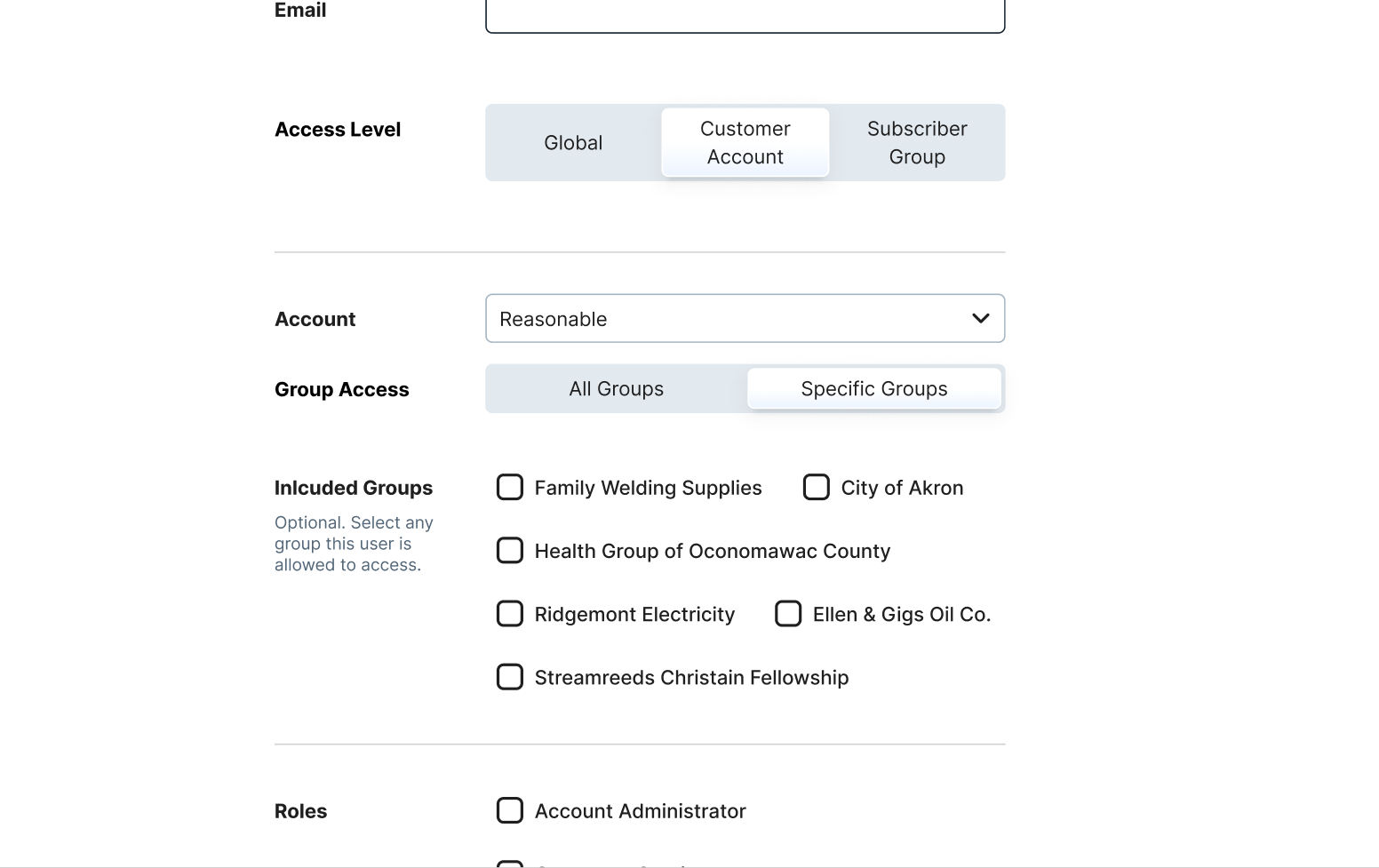 A table showing a list of users