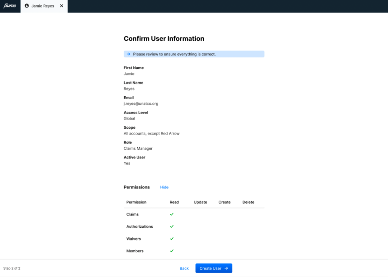 A view allowing admins to review their settings before committing.